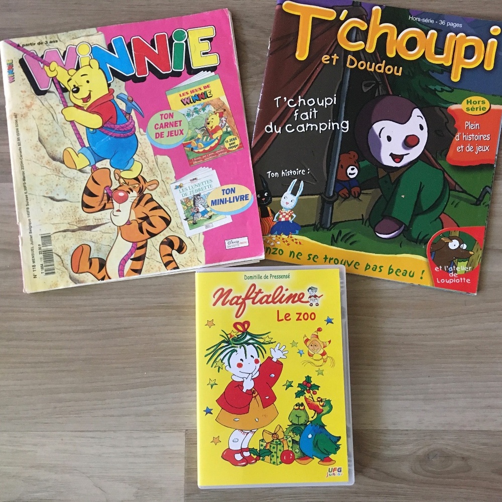 t'choupi Winnie Naftaline cartoon French language kids book magazine DVD bundle